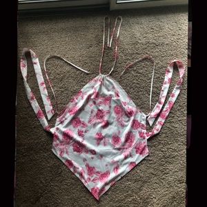 White silk shirt w/ pink roses